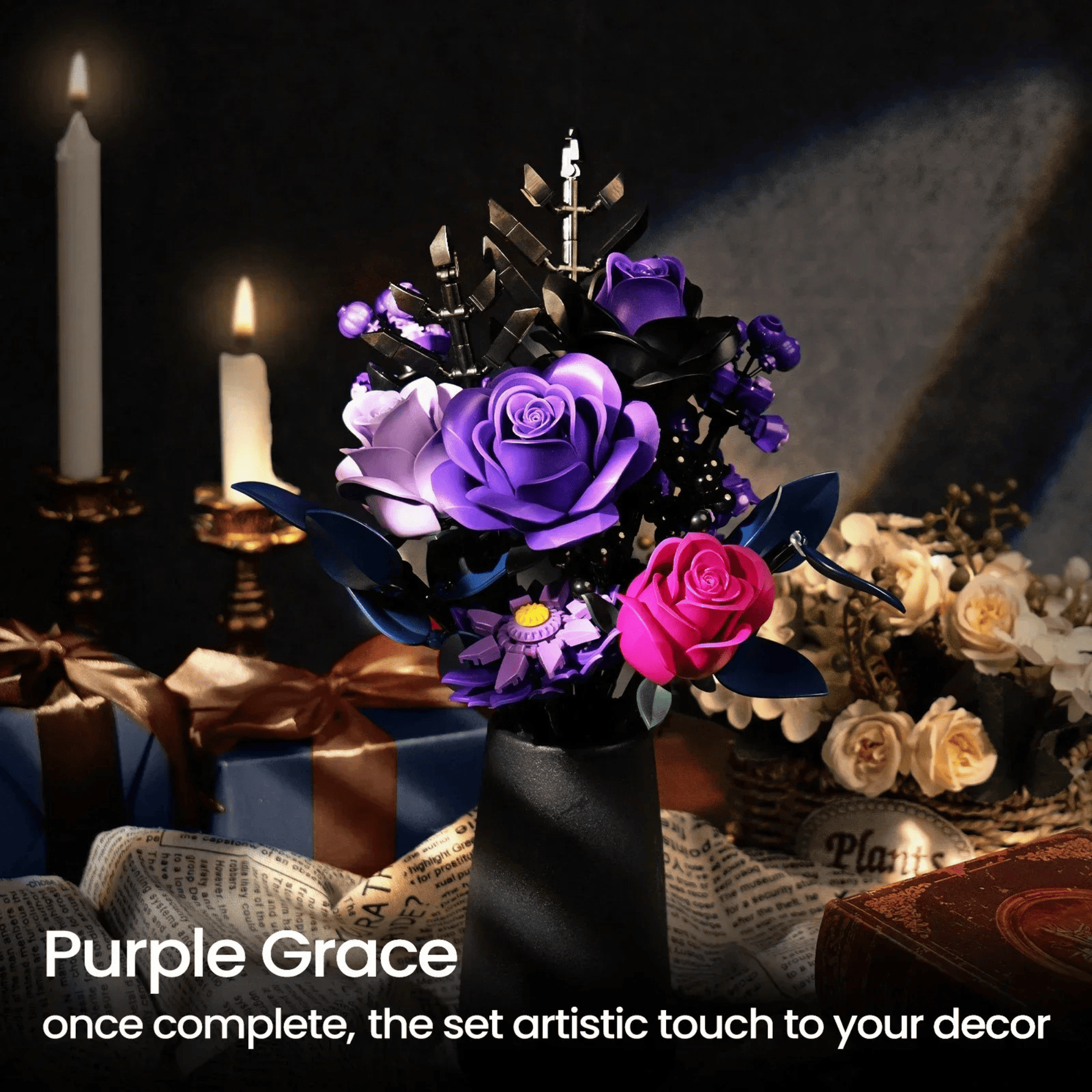 Build MOC Purple Rose Botanical Building Block Set - Totally Addictive